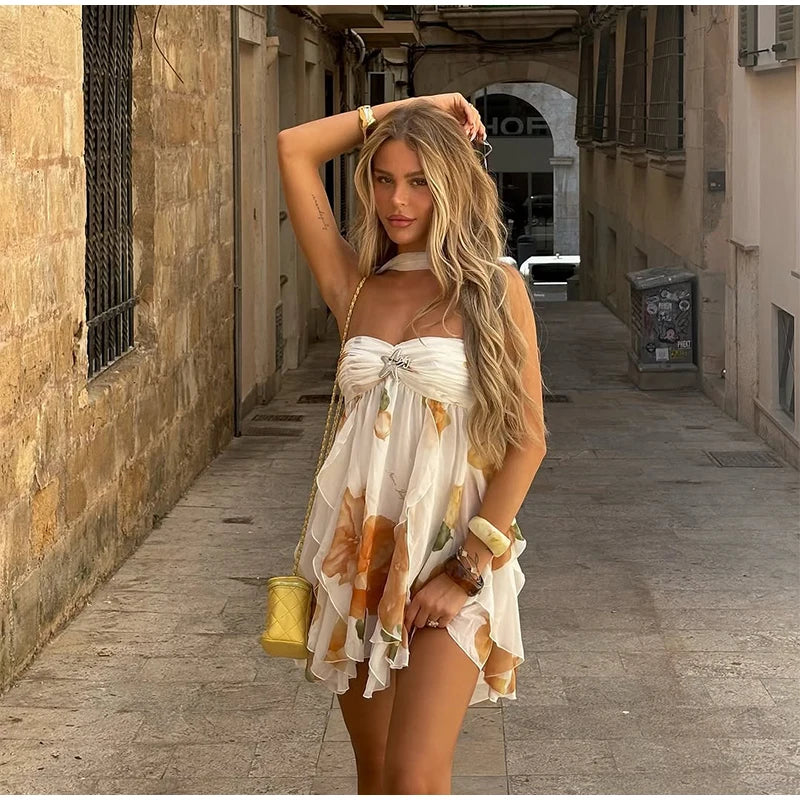 שמלת מיני צוואר נמוך דגם - נופית